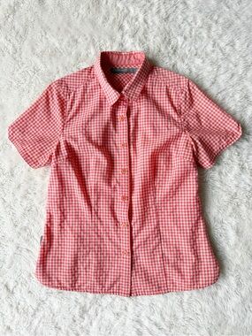 Icebreaker Woman 100% Wool Gingham Button Down Shirt LARGE Classic Granola